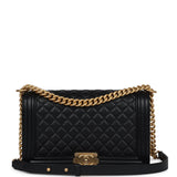 Chanel New Medium Boy Bag Black Caviar Antique Gold Hardware