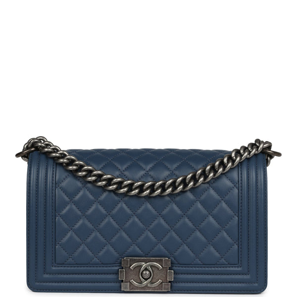 Navy blue chanel boy bag sale