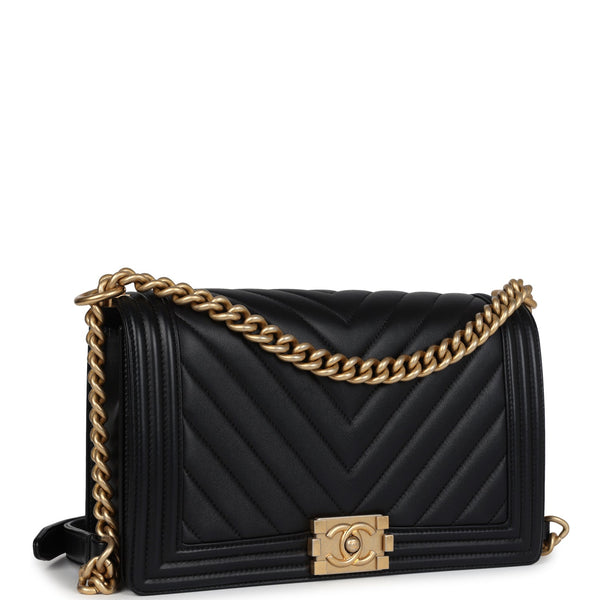 Chanel boy bag black with gold hardware sale