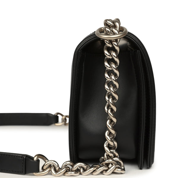 Pre-owned Chanel Boy Bag Black Python, Calfskin Matte Silver Hardware
