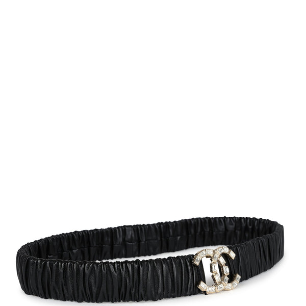 Chanel CC Ruched Leather Belt Black Calfskin Crystal Light  display picture 2