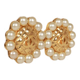 Vintage Chanel CC Logo Pearl Circle Gold Earrings