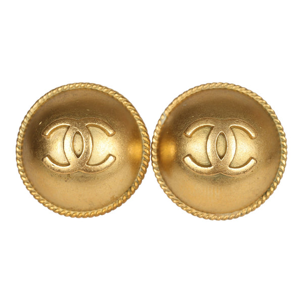 Vintage Chanel Pearl Round CC Button Clip On Earrings Faux Pearl