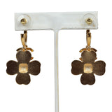 Chanel Flower Dangle CC Earrings Black Enamel & Gold Metal