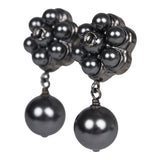 Chanel Flower Pearl Cluster Dangle Earrings Dark Grey Ruthenium Hardware