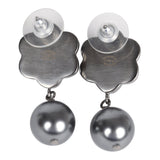 Chanel Flower Pearl Cluster Dangle Earrings Dark Grey Ruthenium Hardware