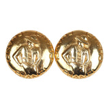 Vintage Chanel Round Coco Mademoiselle Earrings Gold Hardware