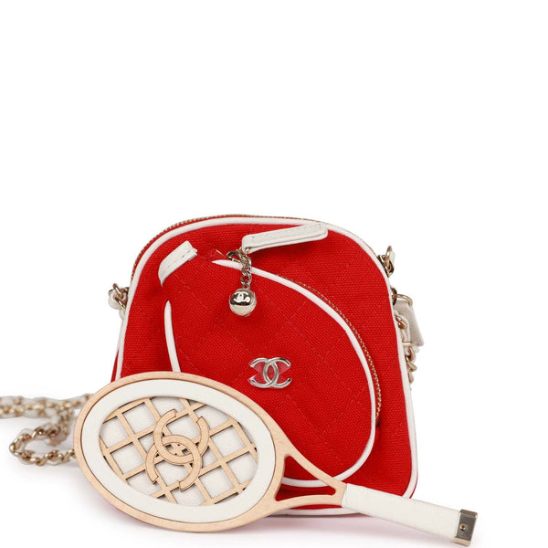 Chanel Monte-Carlo Mini Crossbody Tennis Bag Red Canvas Light Gold  Hardware