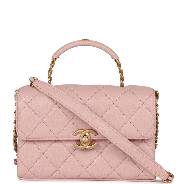 Chanel flap bag best sale with top handle pink