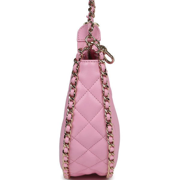 Small hobo bag, Velvet & gold-tone metal, pink — Fashion | CHANEL