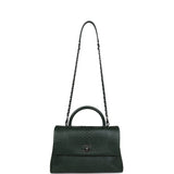 Pre-owned Chanel Medium Coco Handle Flap Bag Dark Green Python Ruthenium Hardware
