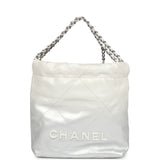 Chanel Mini 22 Bag White and Silver Ombre Metallic Calfskin Silver Hardware