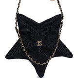 Pre-owned Chanel Star Coco Beach Bag Black Raffia Aged Gold Hardware