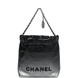 Chanel Mini 22 Bag Black and Silver Ombre Metallic Calfskin Lacquered Metal Hardware