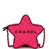 Chanel CC Star Bag Fuchsia and Black Satin Black Metal Hardware