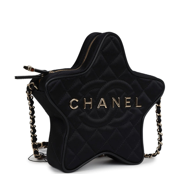 Chanel Star Bag Black Satin Light Gold Hardware