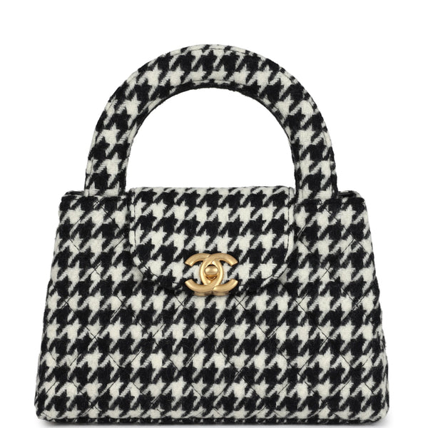 CHANEL ショッピングトート 美品 チェック柄 黒白 非売品 ハンド Chanel Small Kelly Shopper Black and White Houndstooth Tweed Brushed G