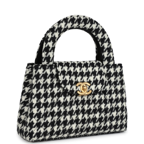 Chanel Small Kelly Shopper Black, White Houndstooth Tweed Brushed Gold
