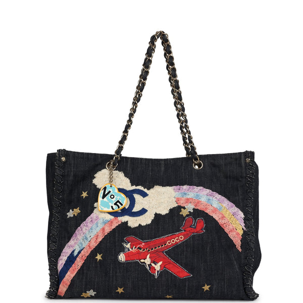 希少 CHANEL シャネル ノベルティ デニム ツイード 刺繍 2yayバッグ CHANEL シャネル デニム2WAY トート ショルダー ネイビー ノベルティ