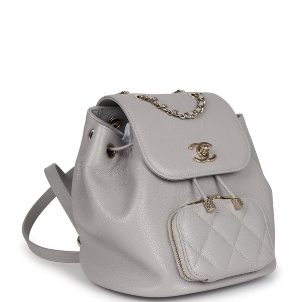 Chanel Small Business Affinity Backpack Light Grey Shiny Caviar Light