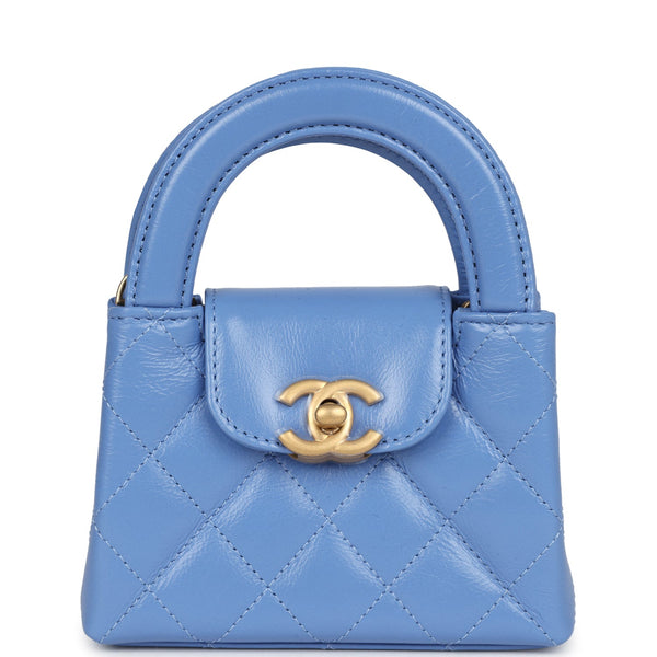 Chanel Nano Kelly Shopper Blue Shiny Aged Calfskin Brushed Gold Hardwa