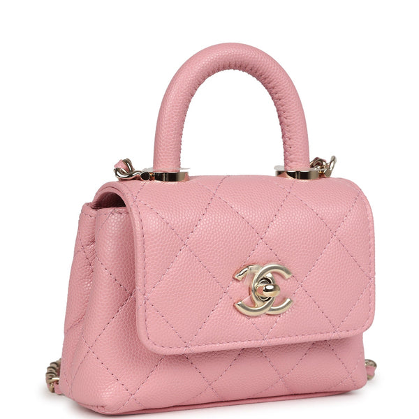 Chanel Nano Coco Top Handle Flap Bag Pink Grained Calfskin Light Gold