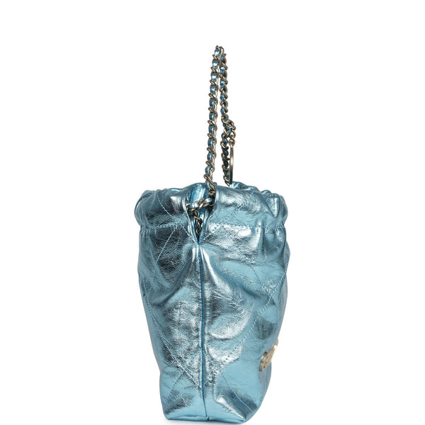 【ジャンク】シャネル 手袋 ブルーマリン Chanel Mini 22 Bag Blue Metallic Calfskin Brushed Gold Hardware