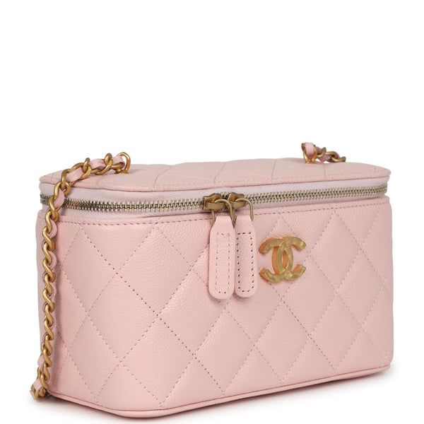 Chanel Small CC Vanity Case Light Pink Caviar Faux Pearls Brushed Gold
