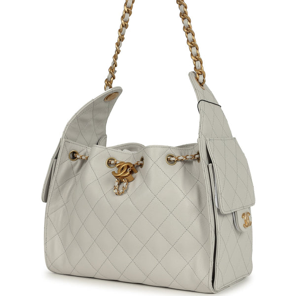 Chanel Small 25 Hobo Bag Light Grey Caviar Antique Gold Hardware