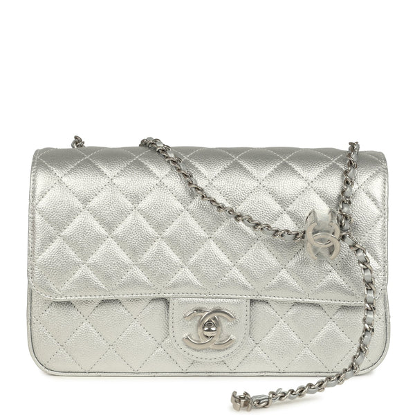 Chanel Small CC Crush Flap Bag Silver Metallic Caviar Silver Chanel Small CC Crush Flap Bag Silver Metallic Caviar Silver