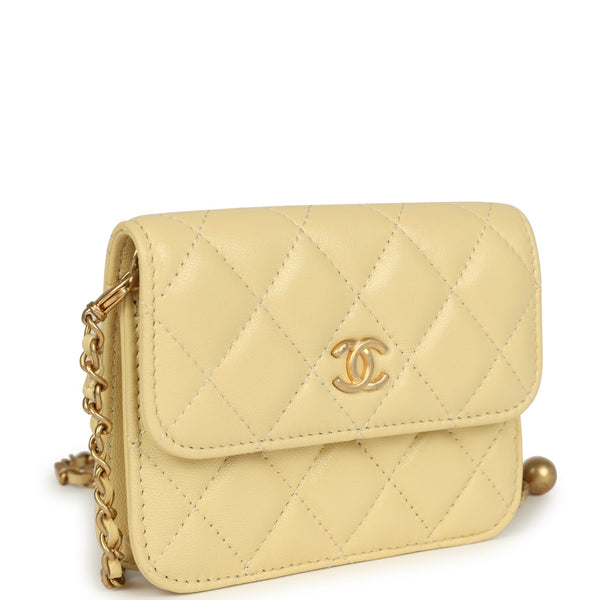 Chanel Mini Pearl Crush Belt Bag Light Yellow Lambskin Aged Gold Hardw