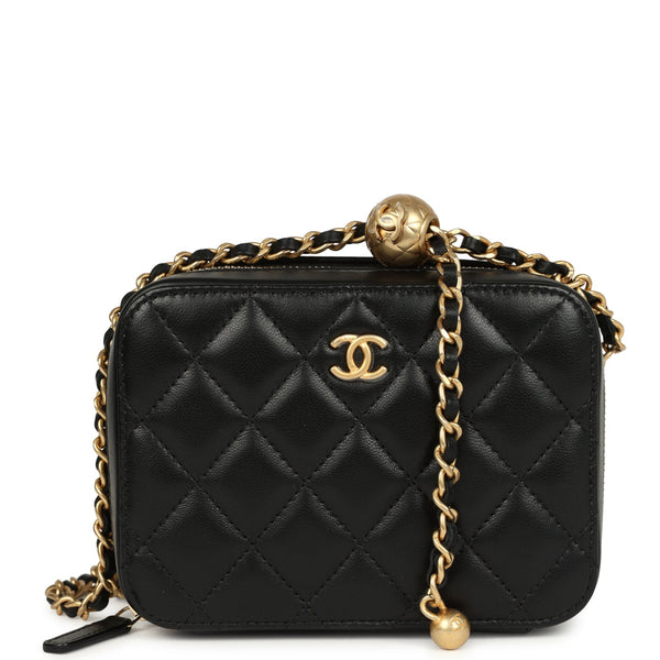 Chanel Mini Pearl Crush Clutch Bag with Chain Black Lambskin Antique G