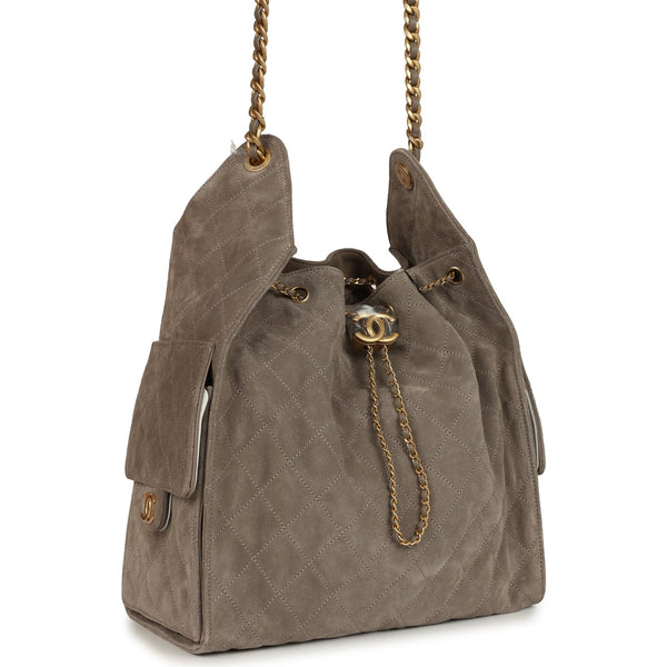 Chanel Medium 25 Hobo Bag Dark Grey Suede Antique Gold Hardware display picture 3