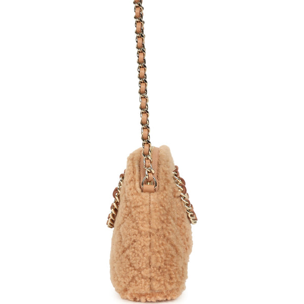 Chanel Small Coco Crossbody Bag Light Brown Shearling Light Gold