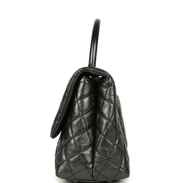 Chanel Small Coco Top Handle Flap Bag Dark Grey Crumpled Calfskin