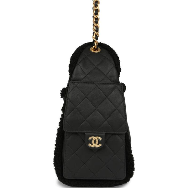 Chanel Small 25 Hobo Bag Black Crumpled Sheepskin and Shearling