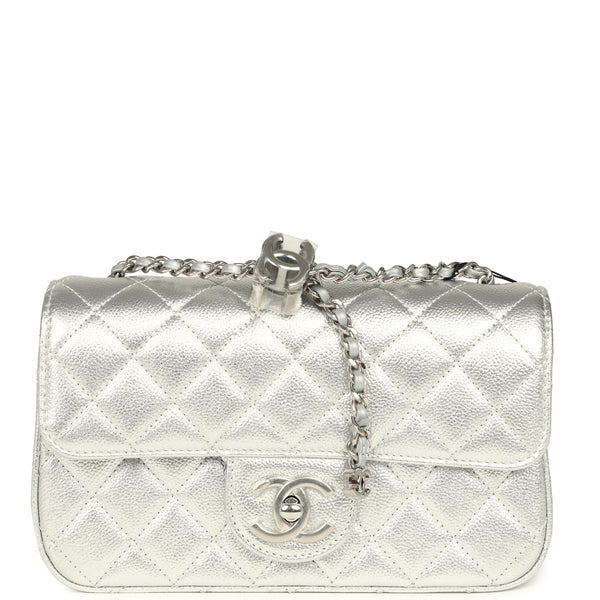 Chanel Mini CC Crush Flap Bag Silver Metallic Caviar Silver Hardware