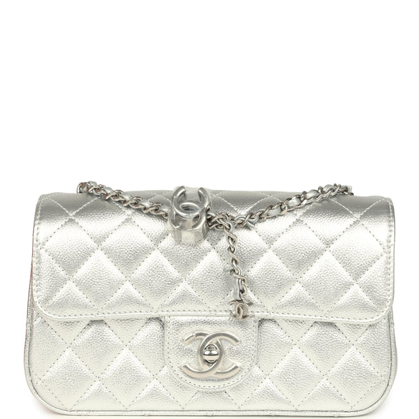 Chanel Mini CC Crush Flap Bag Silver Metallic Caviar Silver