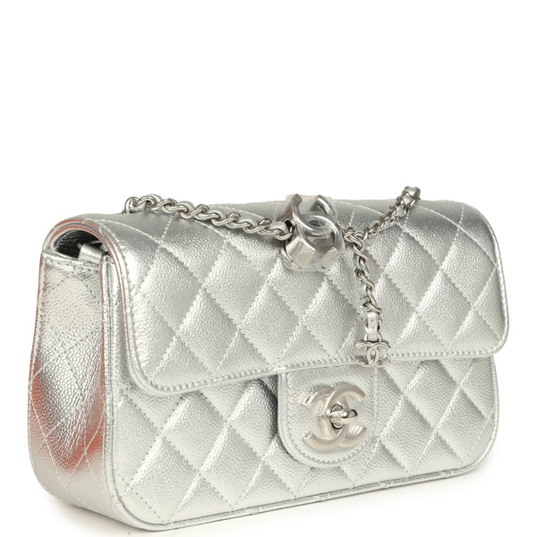 Chanel Mini CC Crush Flap Bag Silver Metallic Caviar Silver