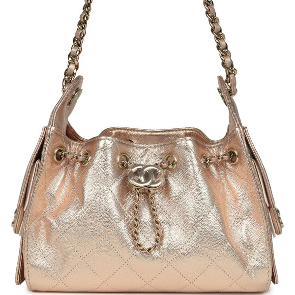 Chanel Mini 25 Hobo Bag Metallic Rose Gold Caviar Caviar Light