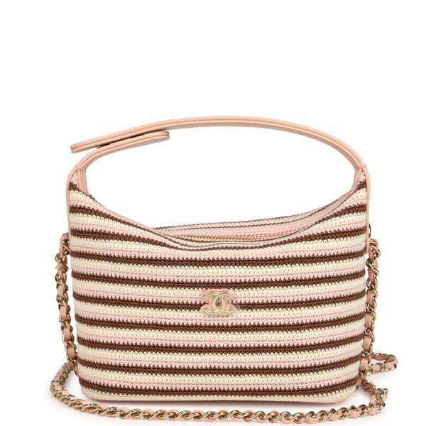 Chanel Mini Hobo Pouch with Chain Light Pink, Brown and White