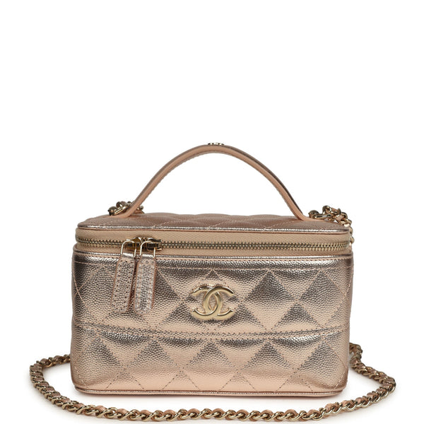 Chanel Small Top Handle Vanity Case With Chain Metallic Copper