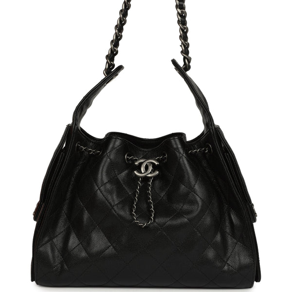 Chanel Small 25 Hobo Bag Black Shiny Caviar Aged Ruthenium