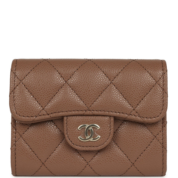 Chanel Small Classic Flap Wallet Brown Shiny Caviar Light Gold