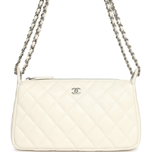 CHANEL ホワイトレザー キルティングバッグ Chanel Small Quilted Clutch Bag with Chain Strap White Caviar Silver H