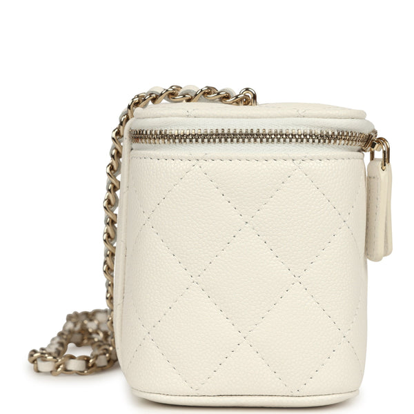 Chanel Small Vanity Case White Caviar Light Gold Hardware