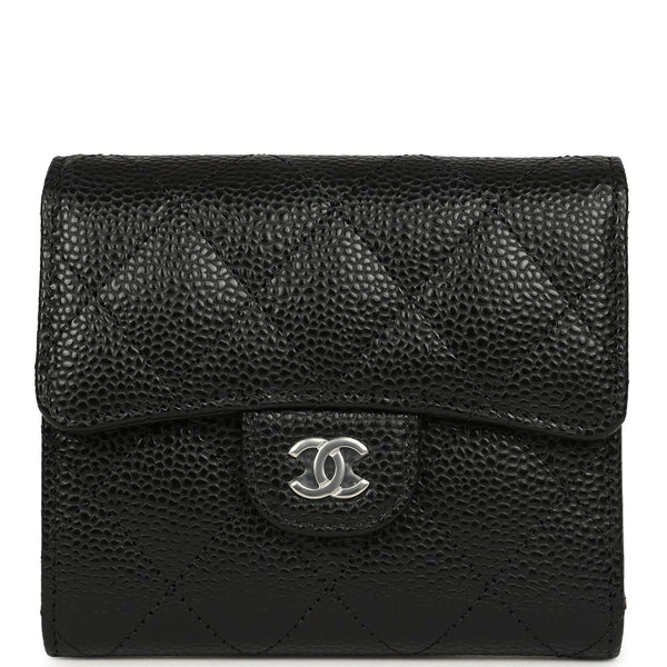 Chanel Small Classic Flap Wallet Black Shiny Caviar Silver Hardware