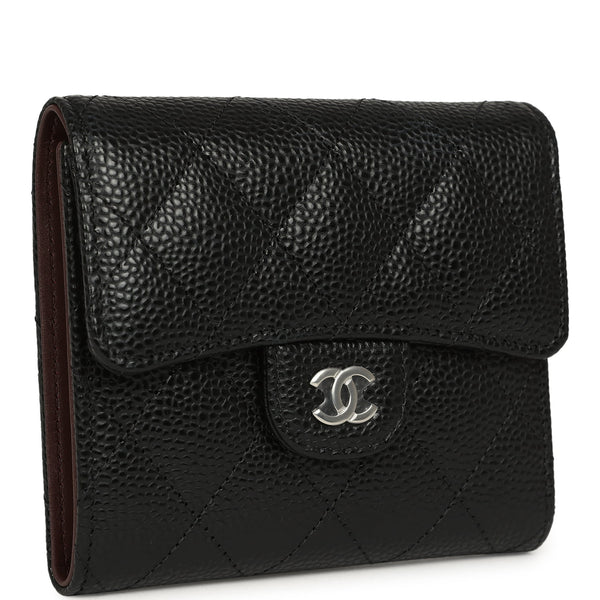 Chanel Small Classic Flap Wallet Black Shiny Caviar Silver Hardware