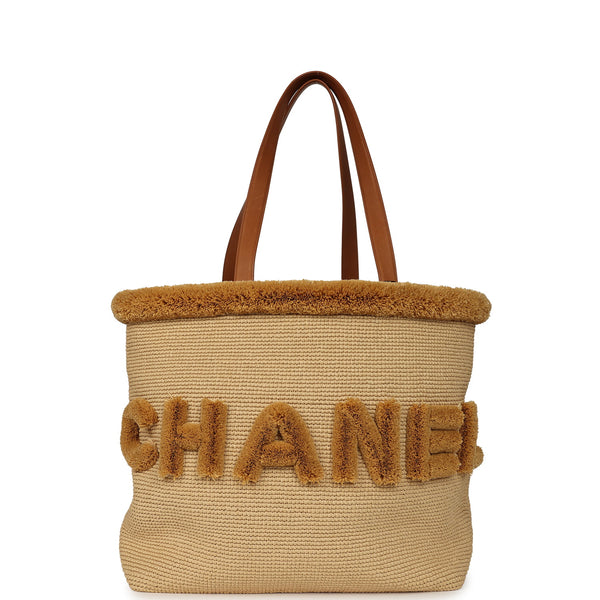 Chanel Coco Beach Maxi Shopping Tote Light Beige Raffia and Calfskin G