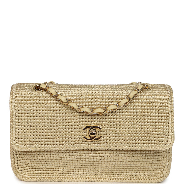 Chanel Small Coco Beach Small Flap Bag Light Gold Braided Raffia Gold